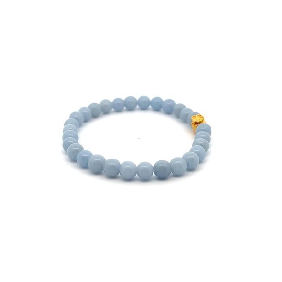 24K Gold Money Bag Lucky Charm Stretchable Bracelet Natural Angelite 6mm - Picture 5 of 5